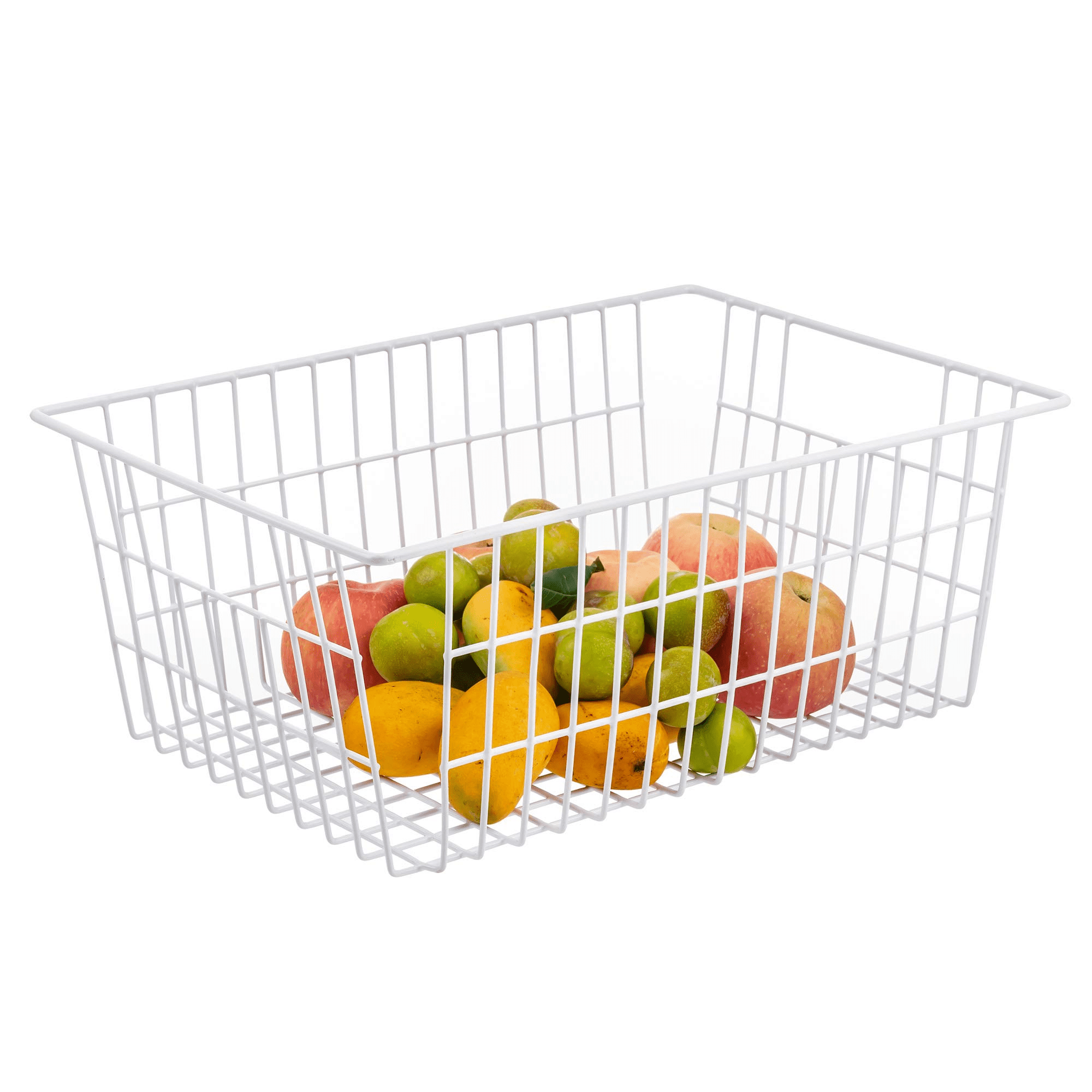 Wire Storage Freezer Baskets, Large 15.2" Farmhouse Organizer Storage Bins Fridge Basket Rack with Handles for Kitchen Cabinets, Pantry, Office, Bathroom Organization, 2 Pack, 1 Shelf- White