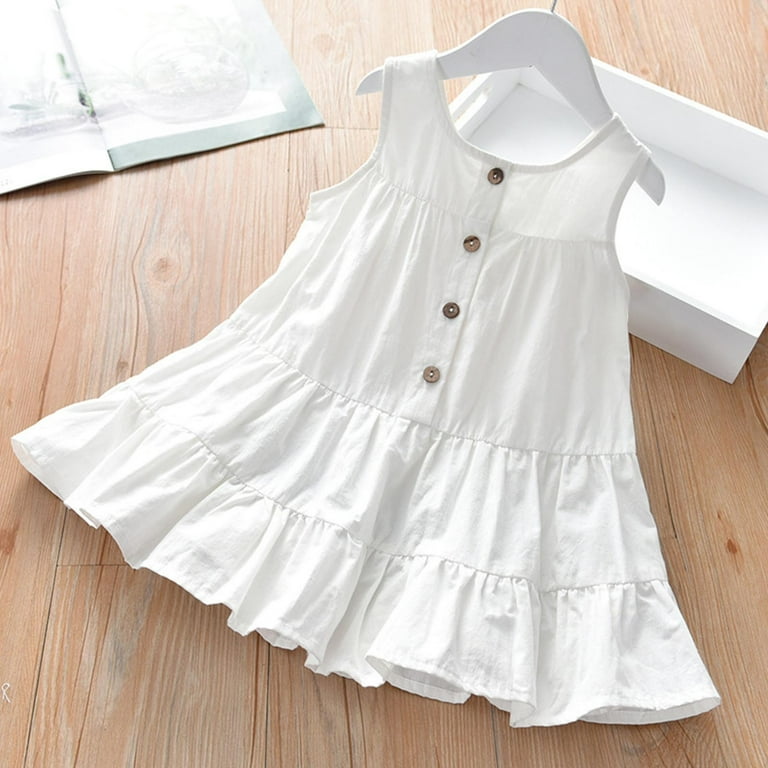 JoyHoop Toddler Kids Baby Girl Autumn Spring Summer Baby Dress White Solid  Cotton Linen Party Casual Children Dress Clothes - Walmart.com