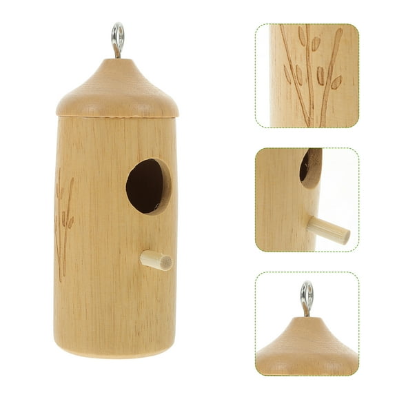 Phenofice Hanging Hummingbird House Khaki Wood 1Pack For Hummingbird Nesting And Resting