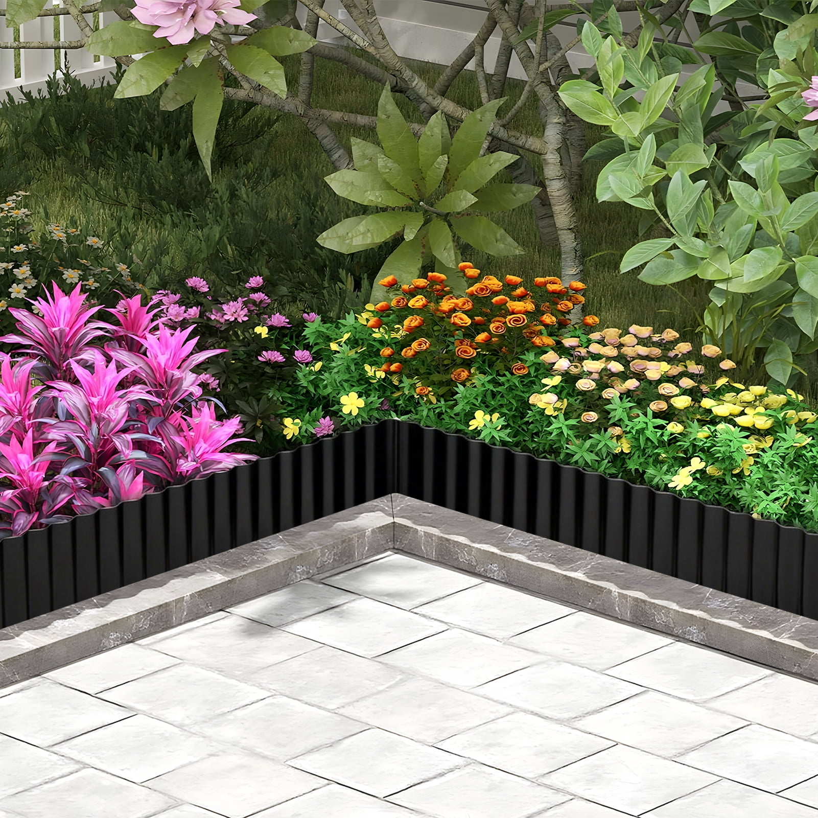 40FT Galvanized Steel Landscape Edging Roll, 6" Tall Sturdy Flexible Corrugated Metal Lawn Border for Garden, Pathway & Flower Beds, Black
