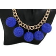 thumbnail image 3 of Women Fashion Gold Metal Chain Necklace Blue Disco Ball Charms, 3 of 7