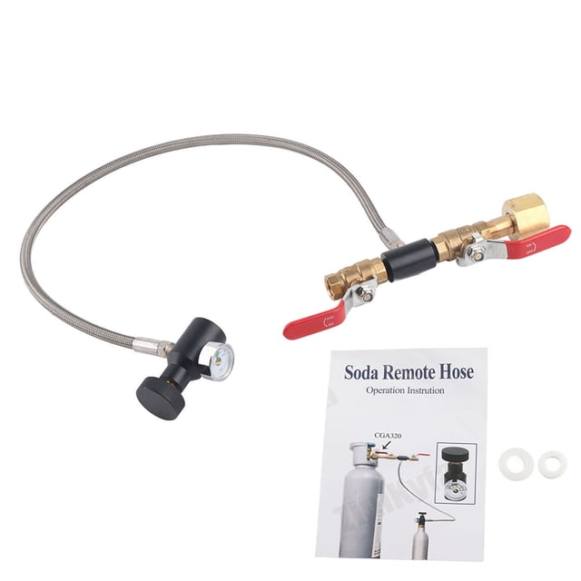 Adaptador de recarga para cilindro de CO2 CGA-320 con manguera para tanque de refresco de 24" con manómetro