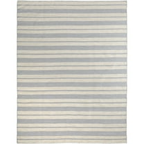 HomeRoots 2' X 3' Blue Ivory And Tan Striped Dhurrie Hand Woven Stain Resistant Area Rug