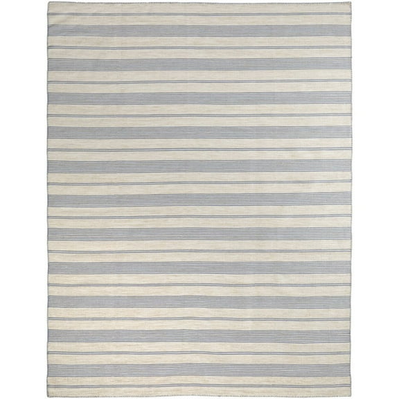 HomeRoots 2' X 3' Blue Ivory And Tan Striped Dhurrie Hand Woven Stain Resistant Area Rug