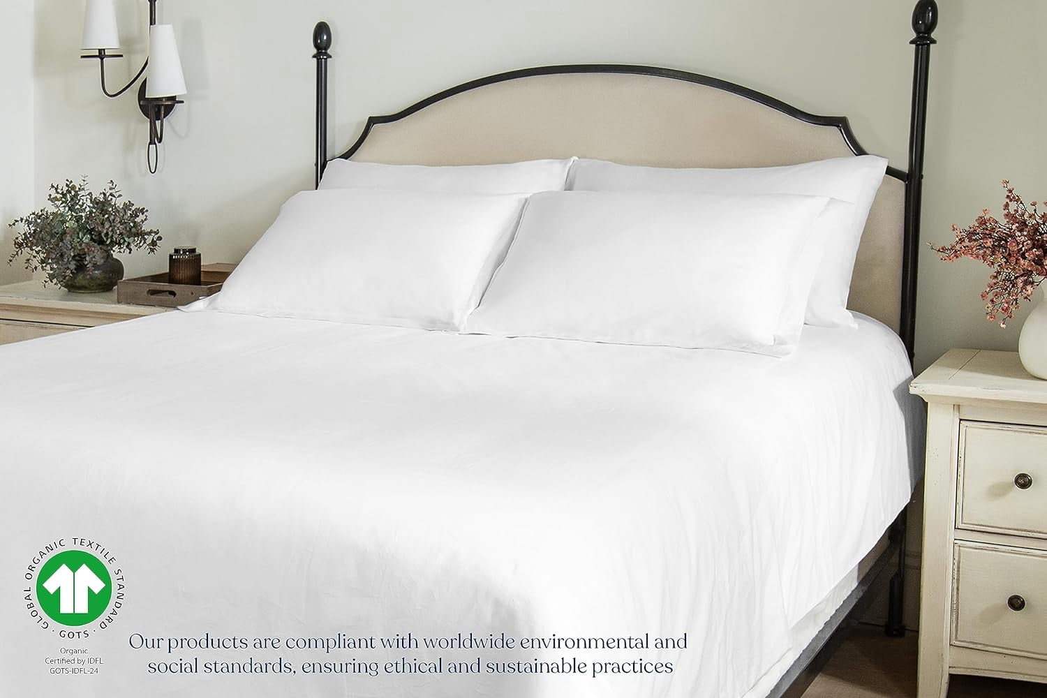 Delara GOTS Certified 100% Organic Cotton Full Fitted Sheet 54"x75", 400TC Long Staple, Ultra Soft, Breathable, 17" Deep Pocket, White
