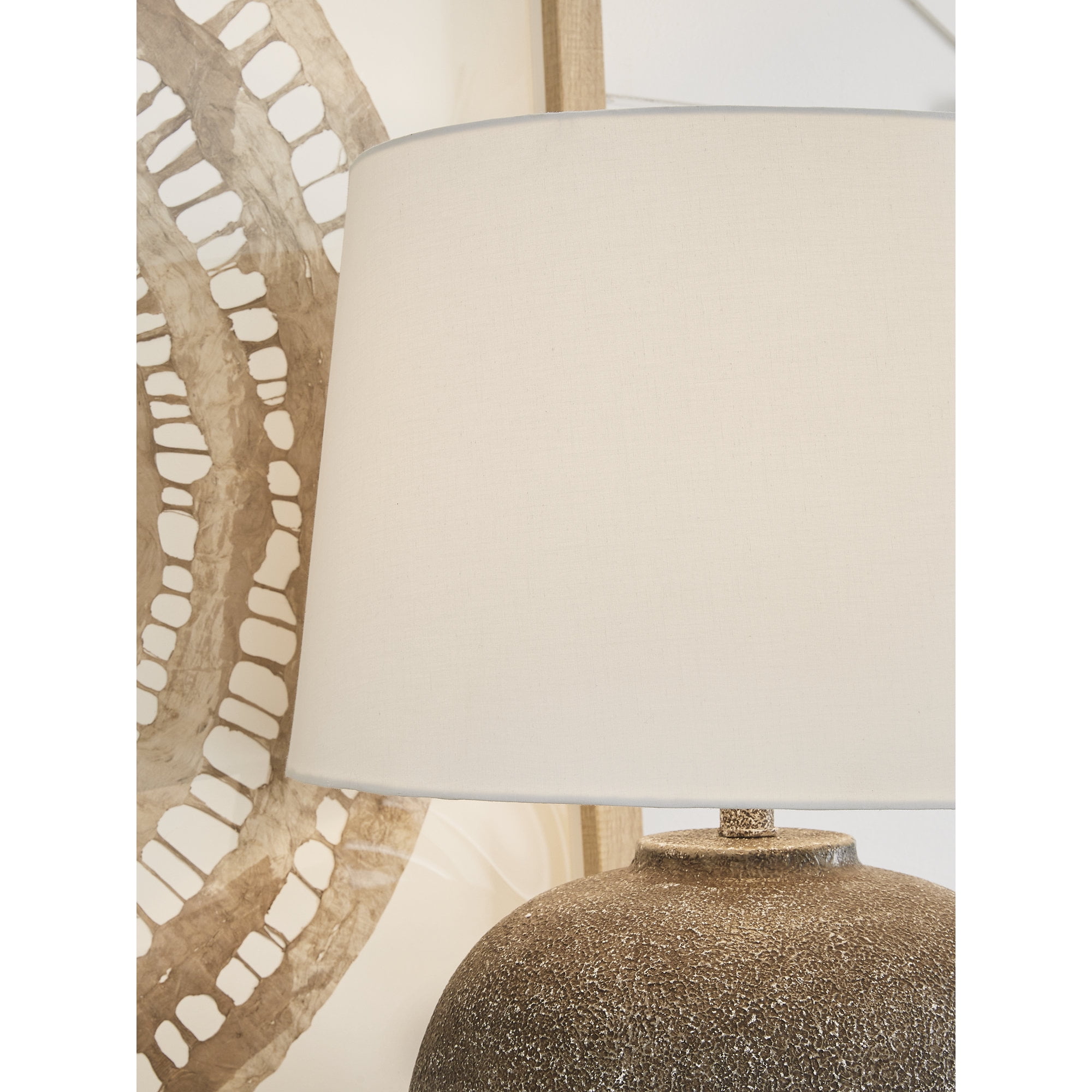 Signature Design by Ashley Neavesboro Farmhouse Metal Table Lamp with Fabric Shade, Antique Brown