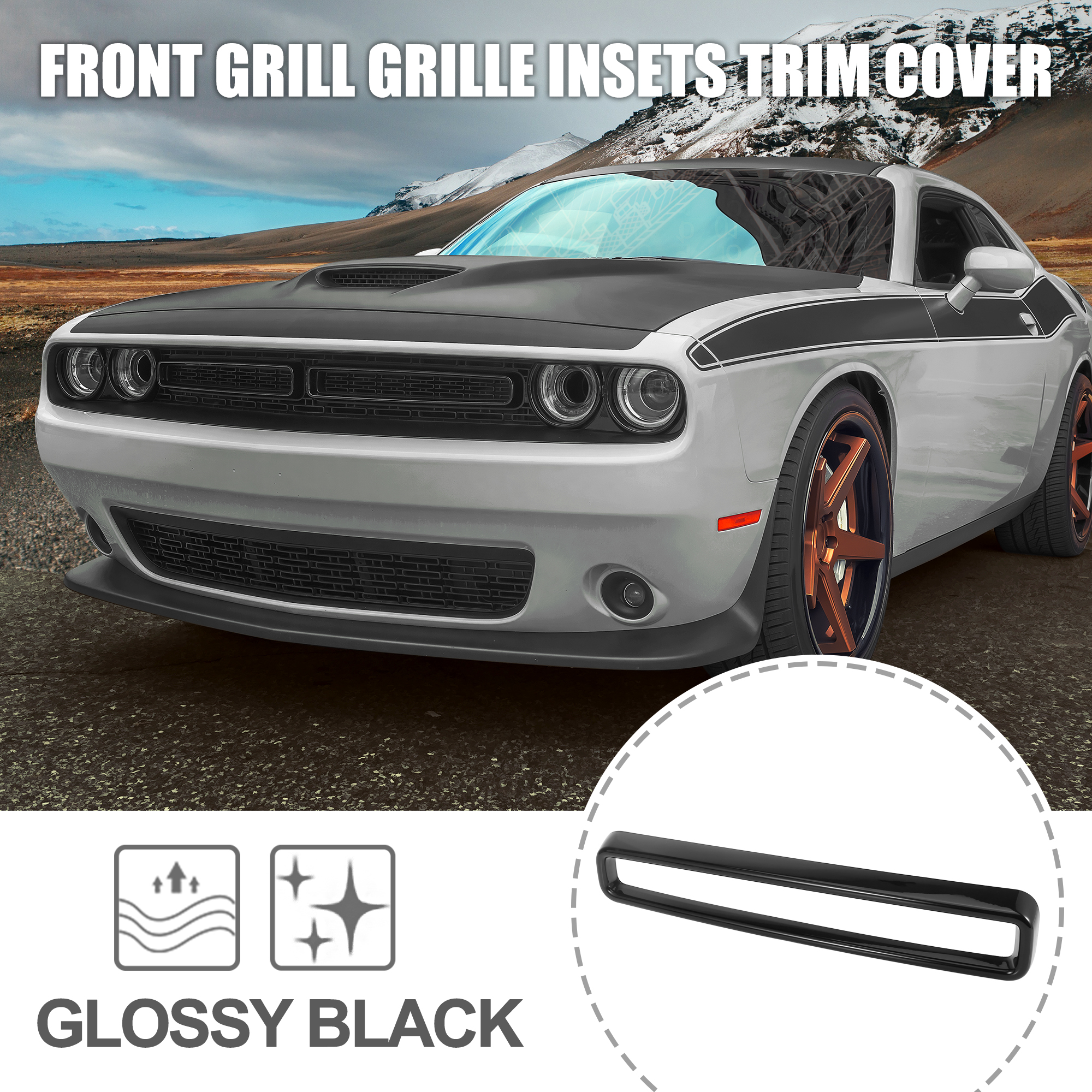 Unique Bargains 1 Set Black Front Grill Insets Trim Cover for Dodge Challenger 2015-2020