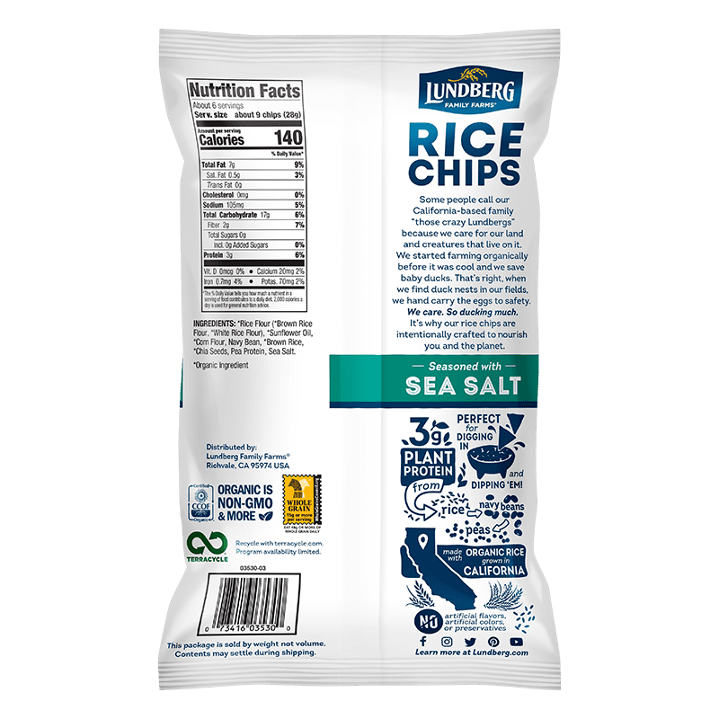 Pack of 6, Lundberg Sea Salt Rice Chips, 5.5 oz