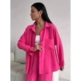 thumbnail image 5 of 2 Piece Outfits for Women Casual Lounge Sets Long Sleeve Button Down Shirts and Wide Leg Pants Sets Rose Red L, 5 of 10