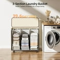 thumbnail image 2 of 180L Laundry Basket With Lid and Removable 3 Bags, Large Rolling Laundry Hamper with Lid, 3 Section Rolling Clothes Storage With Wheels, Clothes Hamper with Wheels For Laundry Room, Beige, 2 of 16