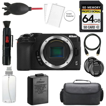 Nikon Z30 Mirrorless Camera   64GB   Bag  Screen Protector- Basic Kit (International Version)