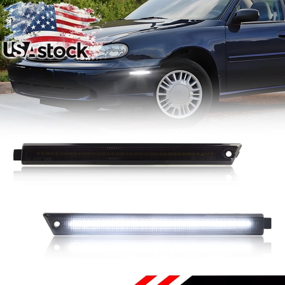 2PCS Smoked Lens Front Corner Side Marker Light Turn Signal Light Fender Light  Reflector Light With White LED For 1997-2003 Chevy Malibu 1997-1999 Oldsmobile Cutlass 2004-2005 Chevy Classic