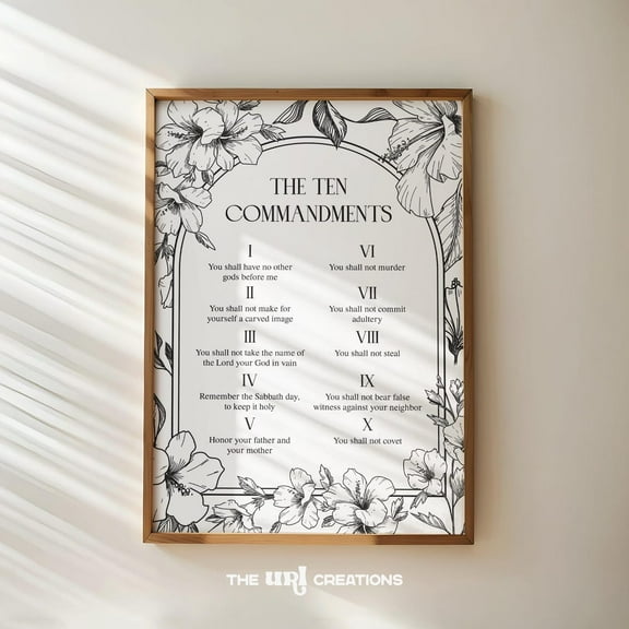 Ten Commandments Wall Art Print, Bible Verse Poster, Modern Christian Art, Botanical Trendy Scripture Home Decor Wall Art, Modern Wall Decor, 8x12 UNFRAMED