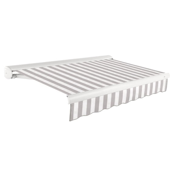 Awntech 14 Ft Key West Right Motorized Heavy Duty Patio Retractable Awning with Cassette (168in x 9.38in x 120in), Gray/White Stripe