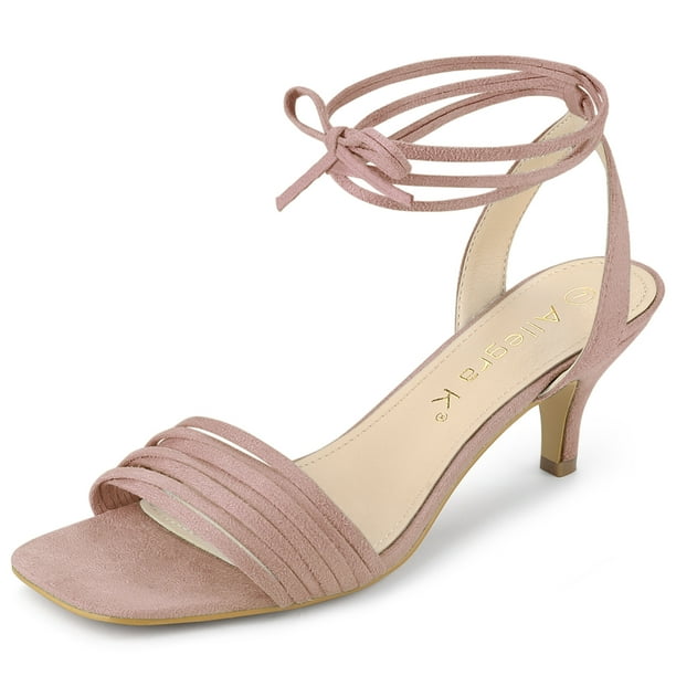 Sandalias de Tacón de aguja con Cordones Arriba punta Abierta para Mujer Allegra K Rosa polvo 36