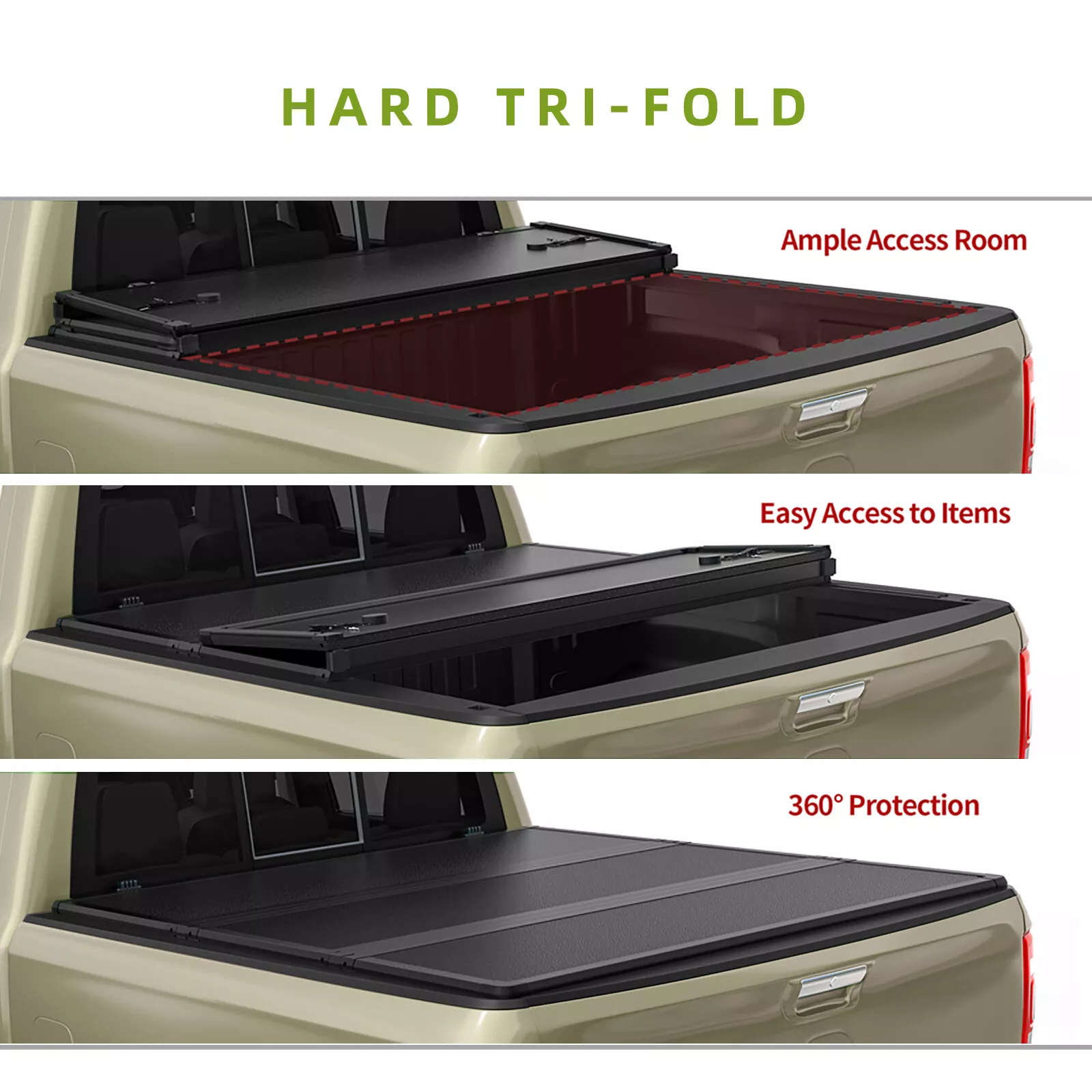 RVNI 6.9FT Hard Tri-Fold Tonneau Cover For 2020-2023 2024 Silverado/Sierra 2500 HD 3500 HD