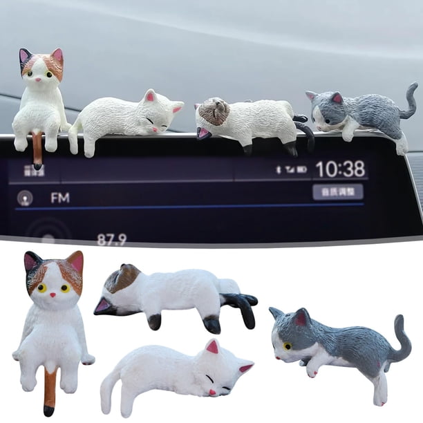 Set de figuritas de escritorio de mini gato de 5 – adornos de resina para gatos para salpicadero de coche, escritorio de oficina, decoración del hogar • accesorios duraderos para miniaturas