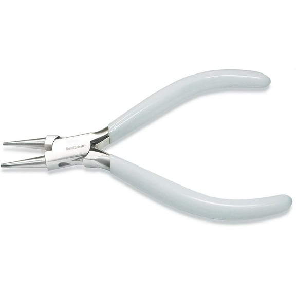 The Beadsmith 5-inch (130mm) Round Nose Plier with Polished Steel Head, White PVC Comfort Grip and Double-Leaf Spring Handle, Tool for Jewelry Making, 300 Series