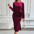 thumbnail image 2 of Cadancy Women's Dresses Velvet Long Sleeve V Neck Ruched Wrap Belt Bodycon Cocktail Party Maxi Dress Elegant Vintage Dressy Casual Evening Prom Costumes, 2 of 9