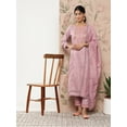 thumbnail image 1 of Janasya Indian Women's Mauve Poly Silk Floral Embroidery Kurta with Pant and Dupatta, 1 of 6