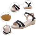 thumbnail image 4 of Rokment Womens Linen Wedge Sandals Bohemian Beach Summer Breathable Straw Espadrilles Platform Dressy Shoes for Ladies Vacation Black Size 6, 4 of 6
