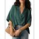 thumbnail image 1 of Blusa Informal Elegante para Mujer, de Negocios, de Corta, con Cuello en V y Tapeta, Camisa de Trabajo Verde Talla S, 1 of 8