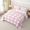 thumbnail image 3 of Homewish Gothic Skull Checkered Twin Quilt Set,Halloween Themed Twin Coverlet Set,Pink White,2pcs, 3 of 7