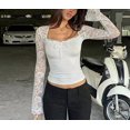thumbnail image 7 of Uaswgudfs Womens Summer Tops Lace Long Sleeve Top Square Neck 2-in-1 Slim Fit Blouse, 7 of 7