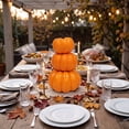 thumbnail image 5 of Fall Pumpkin Stack Decor, 3 Tier Resin Look Plastic Pumpkin Ornament, Tabletop Decor for Mantel Tiered Tray, 5 of 6