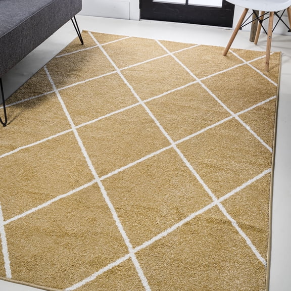 JONATHAN Y SUPERSOFT 5 x 8 Area Rug, Cole Minimalist Diamond Trellis - Gold/White, SEU102E-5