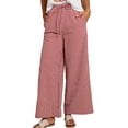 thumbnail image 2 of Woman Palazzo Wide Leg Pants High Waisted Drawstring Summer Fall Lounge Casual Flowy Trousers with Pockets Red XL, 2 of 9