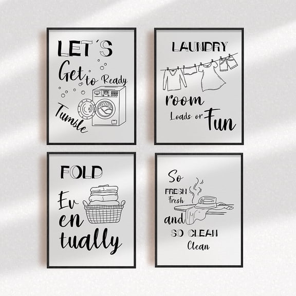 4pcs/set Laundry Decor Painting Canvas Wall Art Laundry Room Fun Canvas Hanging Painting Loads of Fun Canvas Printing Artwork Wall