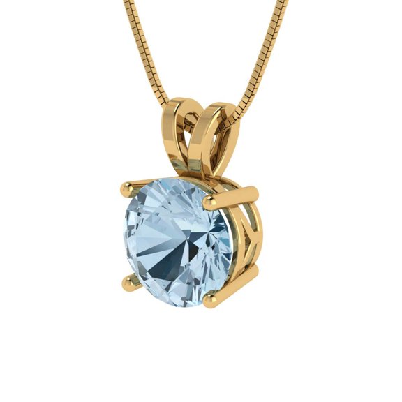 2 ct Brilliant Round Cut Solitaire VVS1 Genuine Blue Natural Sky Blue Topaz Solid 14k Yellow Solid Gold Everyday Affordable Designer Necklace Pendant with 18" Solid Gold Chain by Clara Pucci