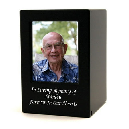 - Wood Memorial Urn For Ashes - Large 200 Pounds - Modern Black Photo Frame - Engraving Sold Separately