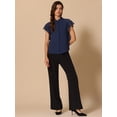 thumbnail image 3 of DARING DIVA Women's Stand Collar Ruffle Sleeve Blouse M Navy Blue, 3 of 6