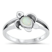 CHOOSE YOUR COLOR White Simulated Opal Sea Turtle Ring .925 Sterling Silver Band CZ Female Size 5