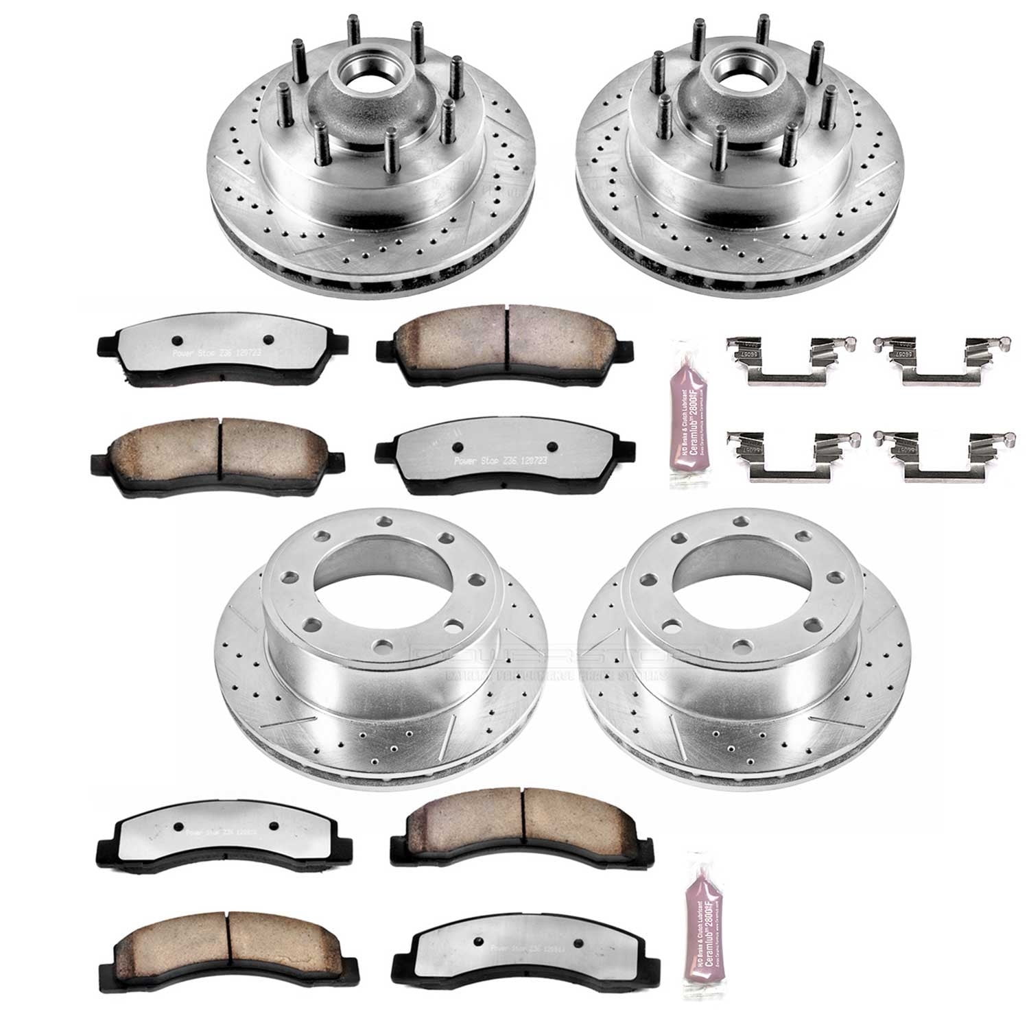 PowerStop Front and Rear Z36 Truck & Tow Carbon-Fiber Ceramic Brake Pad and Drilled and Slotted Rotor Kit Fits: FORD Select Models K1892-36