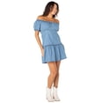 thumbnail image 3 of Celebrity Pink Women’s and Women's Plus Denim Mini Dress with Puff Sleeves, Sizes XS-XXXL, 3 of 7