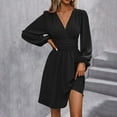 thumbnail image 4 of LLYwey Flowy Mini Dresses Women Wrap V-Neck Long Sleeve Ruffle Hem A-line High Waisted Spring Summer Dresses for 2025 Boho Beach Vacation Casual Sundress , I-22, Black, M, 4 of 9