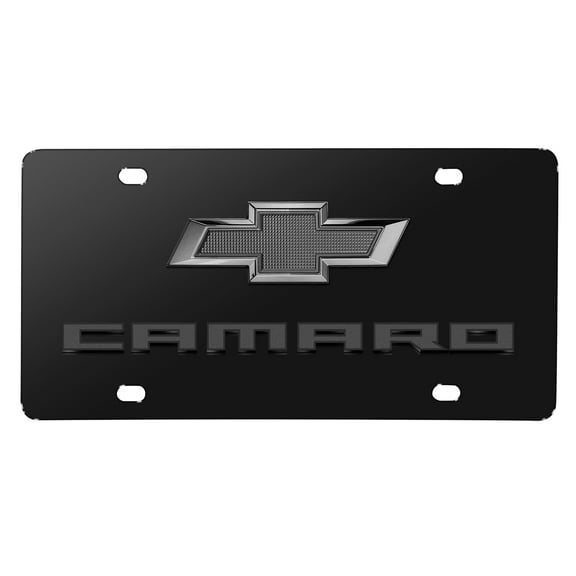 iPick Image for Chevrolet Camaro 3D Dark Gray Dual Logo Black Stainless Steel License Plate, Official Licensed