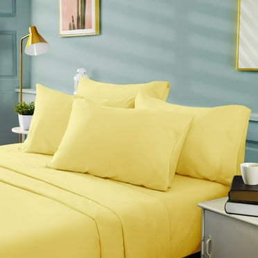 6 Pieces Bed Sheets Set(King, Yellow) - Hotel Luxury Super Soft 1800 Thread Count 100% Microfiber Sheets with Deep Pockets, Wrinkle & Fade Resistant