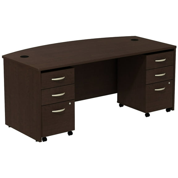 Series C 72" Bowfront Desk with Pedestal in Mocha Cherry - Engineered Wood