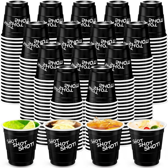 200 Pack Plastic Shot Glasses, 2 oz Mini Disposable Shot Cups, Small Plastic Cups for Wedding Bachelorette Birthday Holiday Party, Beer Taste Serving, Snack(Black)