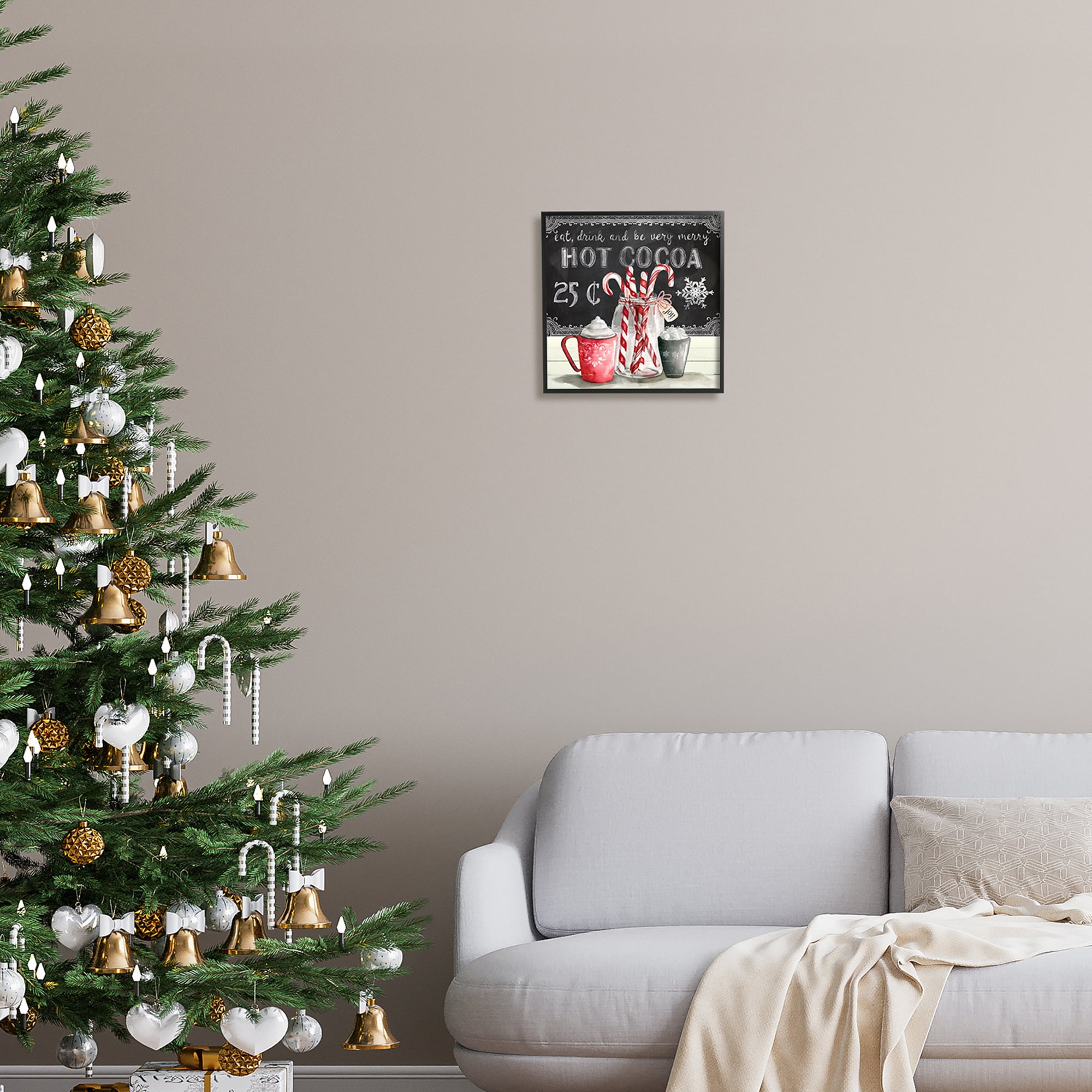 Stupell Industries Cocoa & Candy Canes Holiday Painting Black Framed Art Print Wall Art, 12 x 12
