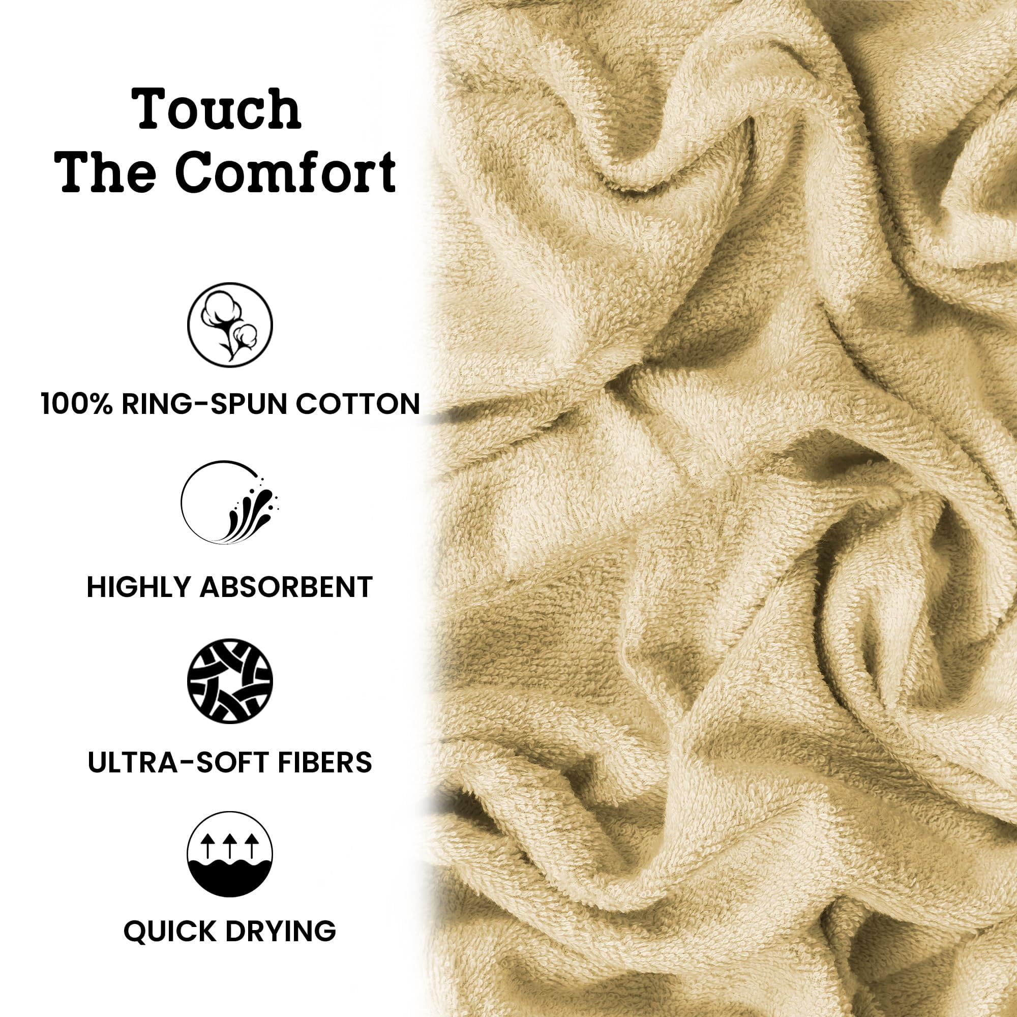 Casa Lino 4Pc Premium Bath Towels (54" x 27") - 100% Cotton, 400GSM, Ultra Soft & Absorbent (Cream)