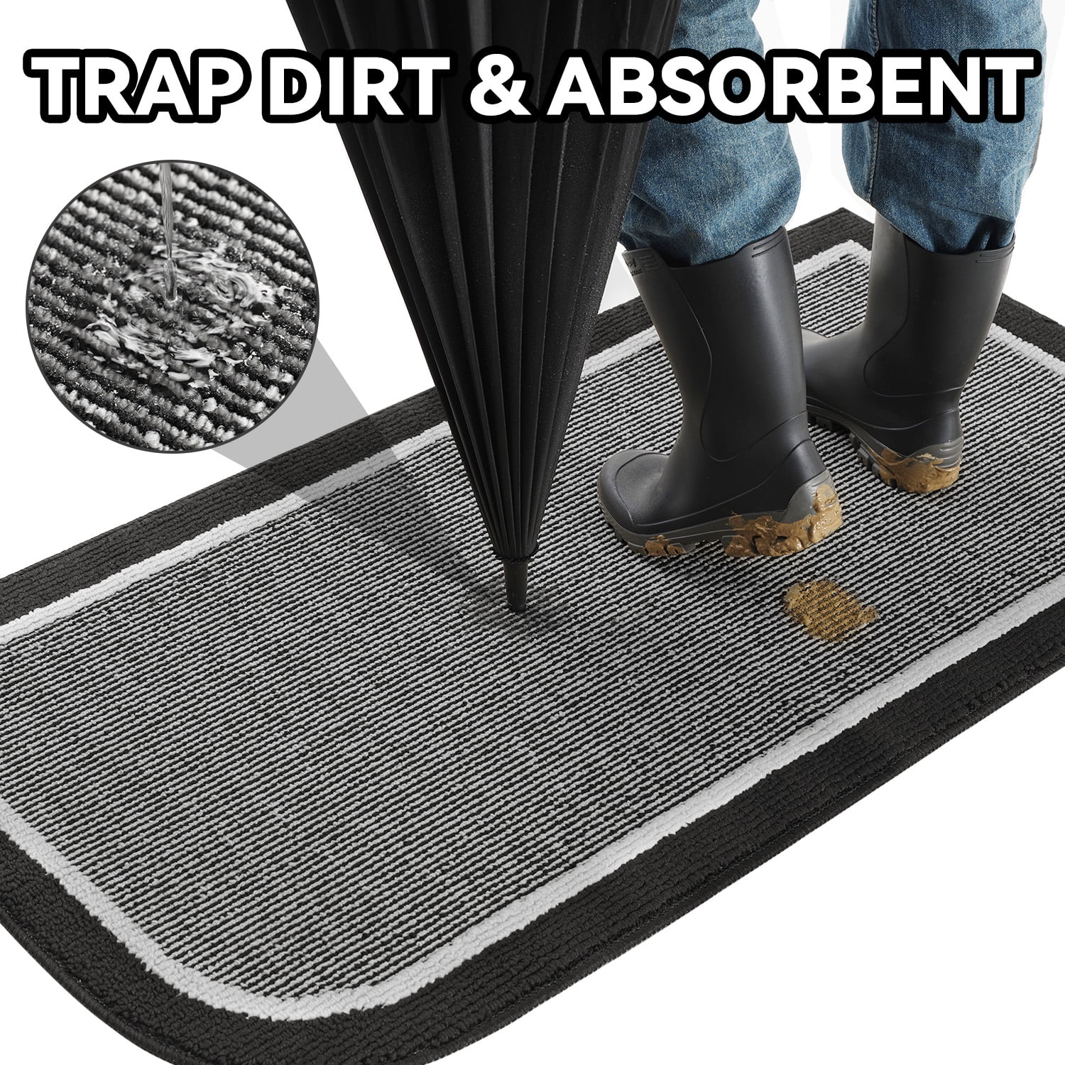 SIXHOME Door Mat Welcome Mat 24"x47" Non-Slip Front Door Mat Absorbent Low Profile Dirt Trapper Indoor Door Mat Ouside Entryway Rug Soft Machine Washable Floor Mat Black