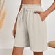 thumbnail image 1 of Karight Women's Linen Summer Shorts Casual Bermuda Wide Leg Mid Length High Waisted Drawstring Short with Pocket, 1 of 8