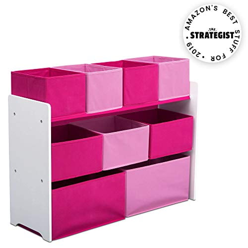 Delta Children Organisateur de Jouets de Luxe à Bacs Multiples avec Bacs de Rangement, Blanc/rose