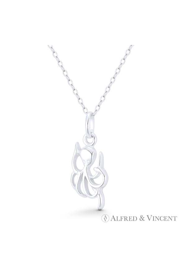 Octopus Ocean Sealife Charm 24x10mm (0.9x0.4in) Pendant in .925 Sterling Silver