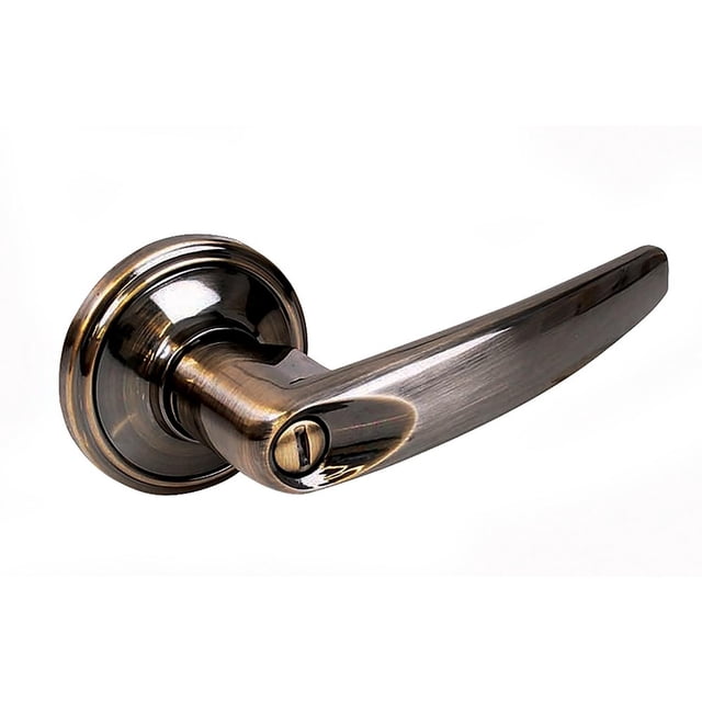 Manija Tubular Curv Lock Tubular Rect Func Recámara Acabado Latón Antiguo